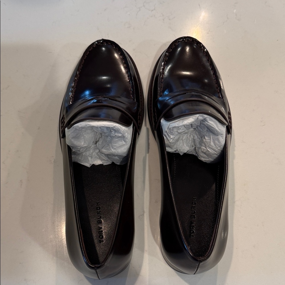 Tory Burch Classic Penny Loafers Cocoa Box Leather Women’s 7